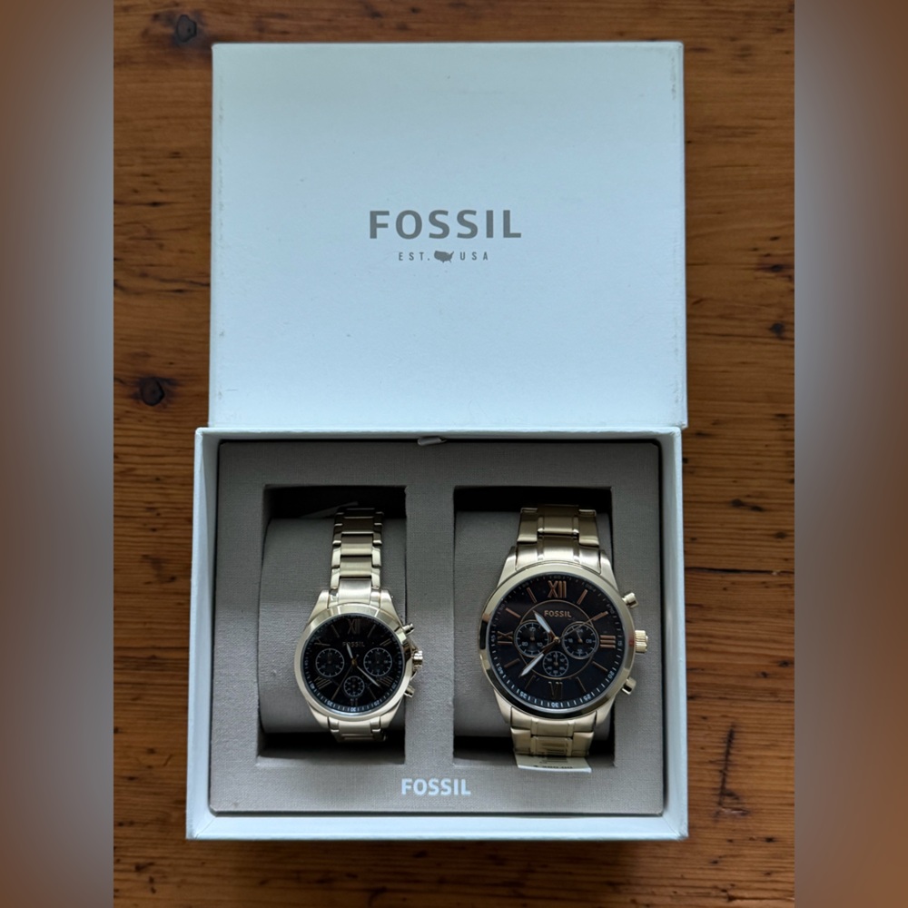 Fossil Gold and Black Chronograph Watch Set